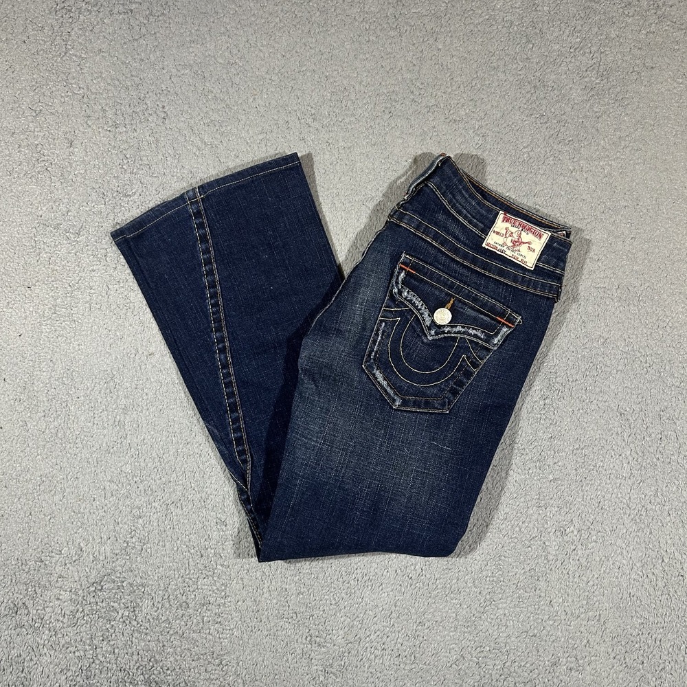 Y2k True Religion Joey Bootcut Flare Lowrise Dark Wash Jeans Women's 29 #3882